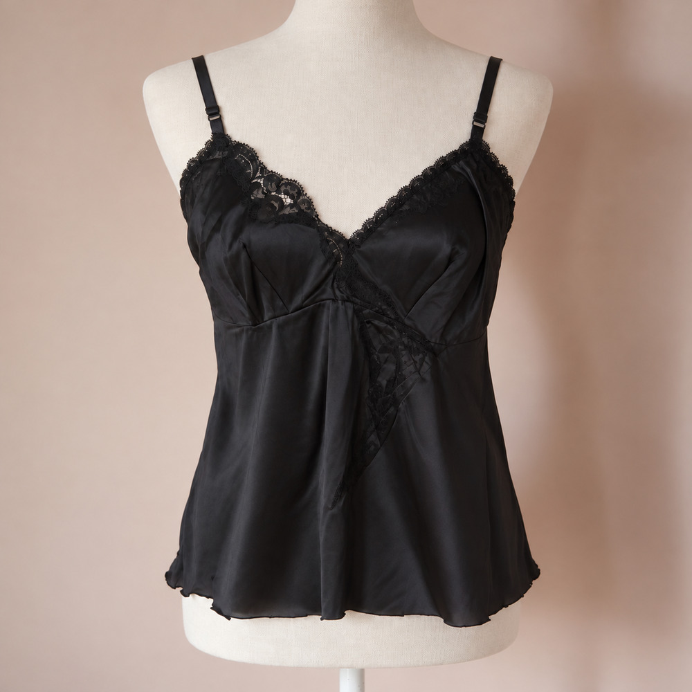Vintage Mid-Century Vanity Fair Black Nylon Lace Camisole | Women's 36
